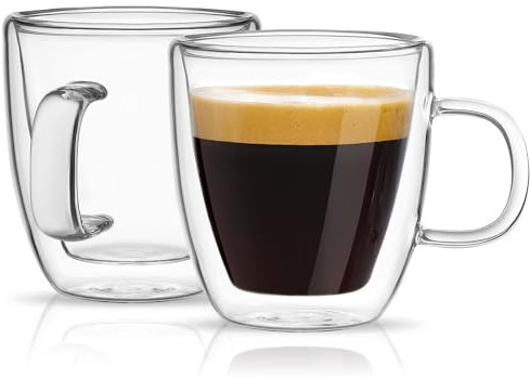 Mfacoy Lot de 2 tasses à expresso en verre à double paroi isotherme avec poignée, 153 ml, tasses à expresso isothermes, petites tasses à café, verre à shot expresso