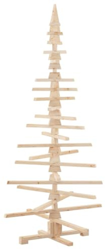 vidaXL Arbre de Noël en Bois Massif de Pin pour Décoration 180 cm, Sapin, Ornement