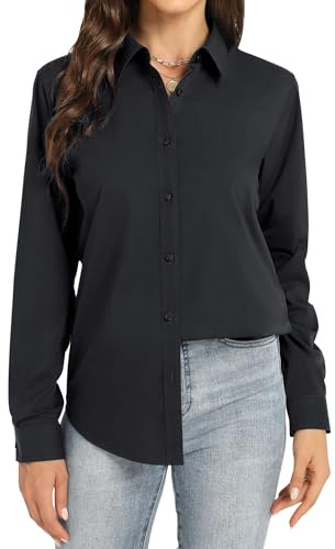 J.VER Women's Long Sleeve Stretch Dress Shirt Fitted Work Ladies Blouse | Cotton Non Iron, Formal Business Casual Smart, Plain Tops for Office Executive Workwear, Button Down Shirts, Fashion Clothes