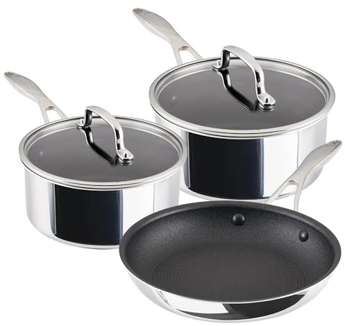 Circulon Scratch Defense Stainless Steel Pan Set: 3 Piece Induction Hob Pan Set with Extreme Non Stick, Induction & All Hob Suitable