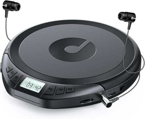 Gueray Reproductor de CD Portátil con Auriculares Pantalla LCD Protección Anti-Saltos HiFi Clásico Función de Memoria Prog Reproductor CD Personal para Coche Hogar