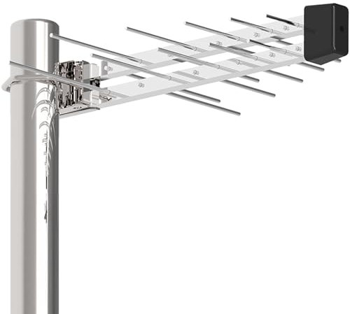 Antenna TV Esterna Potente – Antenna Digitale Terrestre Amplificata per Ricezione a Lungo Raggio, Facile Installazione, Supporta 4K 1080p VHF UHF DVB-T/DVB-T2, Cavo Coassiale da 8M