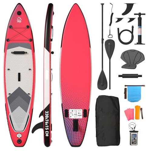 Devoko Tabla Paddle Surf Hinchable 330cm 2 en 1 con Kayak Hinchable Plazas y Accesorios hasta 130kg para Surf, Pesca, Yoga, Rosa