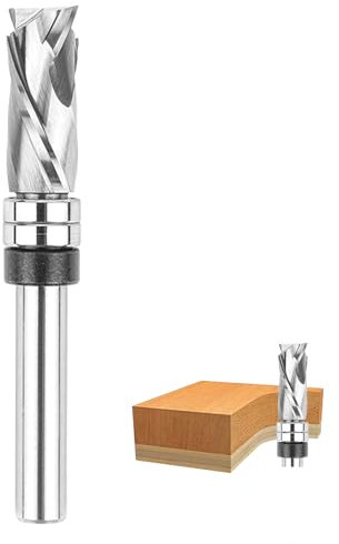 SpeTool Spiral Flush Cutter 8 mm Shank Compression Cut Cutter for Router 12 mm Cutting Diameter 32 mm Cutting Length Copy Cutter with Starting Ring Bottom Solid Carbide for Woodworking Cutting