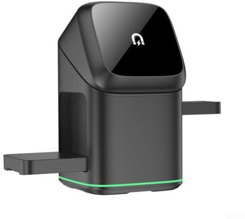Trådlös laddare, 3-i-1-station med 15 W automatisk rotation för iPhone, hörlurar och klockor trådlös laddare (svart)