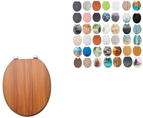 18 MDF Toilet Seat Universal Adjustable Fit Most Toilets Oval Seat┃Bathroom Standard Wooden MDF Toilet Seat | WC SEAT +Fittings (Dark Brown Antique)
