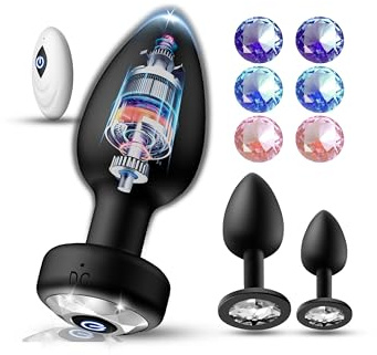 Vibrating Anal Plug Toy Set with Remote Control, 3 Sizes Silicone Anal Training Kit for Men & Couples, 10 Vibration Modes, Replaceable Gem Design, Black