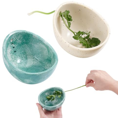 PH PandaHall 2 ciotole in ceramica per spogliarelliste, 4 fori, in ceramica, separatore per foglie, strumento per la preparazione della cucina, per sbucciare le erbe, utensili da cucina per separare