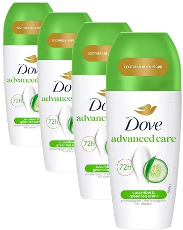 Dove Advanced Care Desodorante Roll-On Pepino Protección 72 horas desodorante antitranspirante 50ml (Paquete de 4)