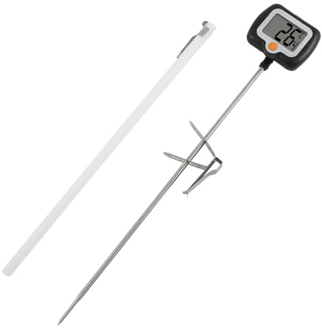 25cm Long Probe Candy Thermometer with Pot Clip, Jam Thermometer with 180° Rotating LCD Display, High Accuracy Instant Read Candy Milk Meat Digital Thermometer for Candy, Sugar, Jam, Milk, Frying