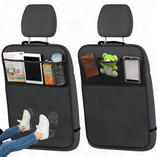 Car Seat Back Protector, Kick Mats Back Seat Protector for Vehicle Maintenance, Universal Fit for Cars and SUVs, Oxford Fabric Material in Black, Set of Two Seat Protectors for Back of Car Seats