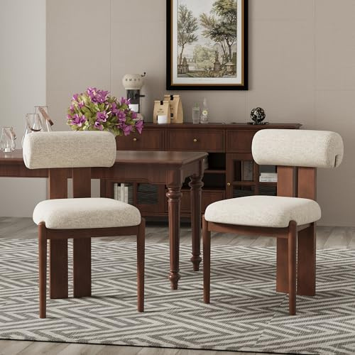 Dining Chairs Set of 2, Dining Room Chairs Upholstered Chenille Fabric, Wooden Kitchen Chairs with Padded Seat & Solid Wood Frame, Modern Accent Chairs for Living Room Bedroom Restaurant,Beige