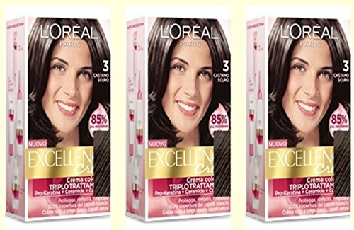 3 x l 'Oreal Excellence Crème 3 Castano oscuridad färben para cabello