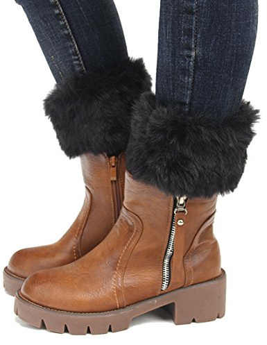 Toes Home Womens Fur Trim Boot Cuff Top Cover Leg Warmers Black