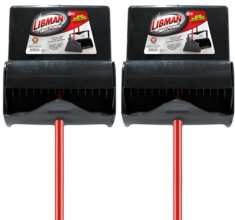 Libman Commercial 919 Lobby Dust Pan and Broom Set (Open Lid), 41 Length, 12 Width, Black/Red (Pack of 2)