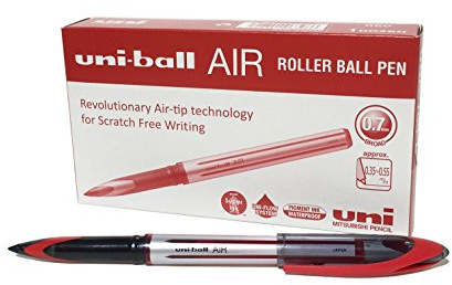 uni-ball UB-188-L Rollerball Pens. Premium 0.7mm Medium Nib for Super Smooth Handwriting. Writes Like a Fountain Pen. Fade and Water Resistant Liquid Uni Super Ink. Box of 12 Red Ballpoint Pens