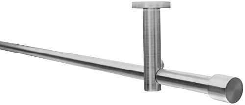 Gardinenstangen-Set, Ø 16 mm, geeignet zur Deckenbefestigung oder Wandbefestigung, 1-läufig Metall EDELSTAHL-OPTIK, 80 cm