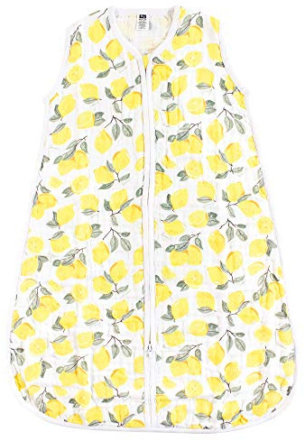 Hudson Baby Unisex Baby Muslin Cotton Sleeveless Wearable Sleeping Bag, Sack, Blanket, Lemons, 6-12 Months