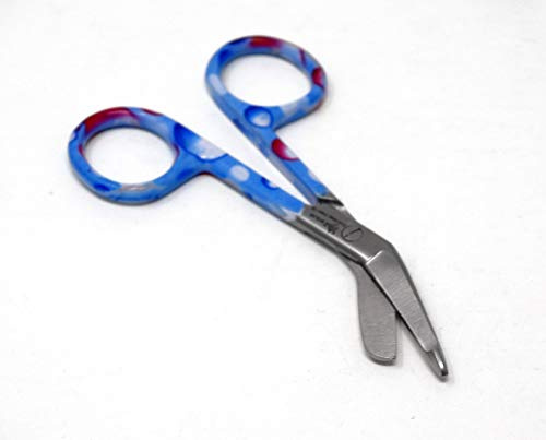 Blue & Pink Dew Drops Handle Pattern Color Lister Bandage Scissors 3.5 (8.9cm), Stainless Steel