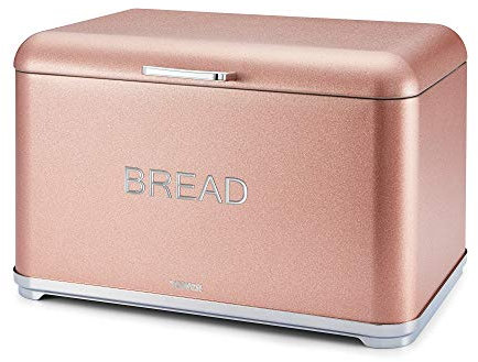 Tower T826014R Kitchen Bread Bin, Glitz Range, Coated Steel with Chrome Accents, Blush Pink, One Size