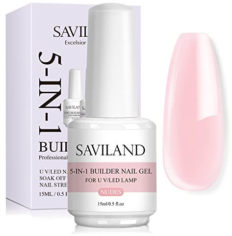 Saviland 5 in 1 Nudes Aufbaugel für Gelnägel-15ml Professionelles Builder Nail Gels für dünne Nägel,U V Builder Base Strengthening Gel für Nägel Reparatur Verstärkungsverlängerung