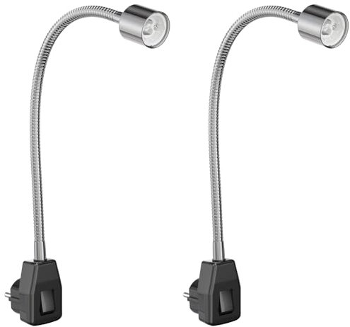 ledscom.de 2 pz. lampada a zoccolo/lampada da lettura LESCH, collo d'oca, interruttore, cromo/nero, 1x GU10 max. 10W