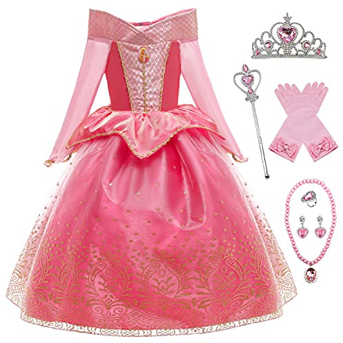 YOSICIL Filles Robe Princesse de Soirée Enfant Fille Fête Costume Demoiselle d'honneur Bal Baptême Communion Halloween Carnaval Cosplay Fête D'anniversaire avec Accessoires Deguisement，Rose，150