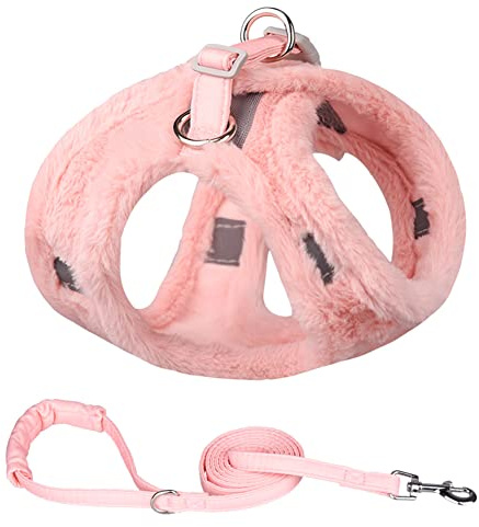 FUNAT Reflective Dog Harness for Fall and Winter, Plush Warm Vest Style Dog Harness + Pet leash, Adjustable Chest Strap for Cats and Dogs