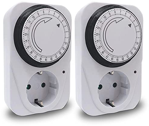 EXTRASTAR Enchufe Eléctrico Temporizador Mecánico de 24 Horas, Conmutación Cada 15 Minutos, Interruptor ON/Off, 230V 16A Blanco, 2Pcs