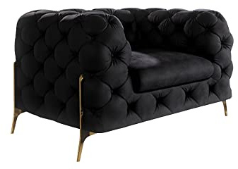 S-Style Möbel Milton Chesterfield Sessel Loungesessel Lesesessel Cocktailsessel Clubsessel Mini Sofa 1-Sitzer Couch Wohnzimmer Möbel 125x100x73 cm Schwarz