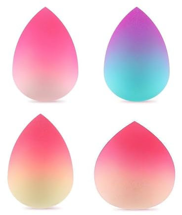 Beauty Blending Lot de 4 éponges de maquillage douces et confortables en coton pour liquide, crème et fond de teint (rose, bleu, violet)