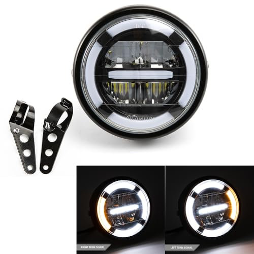 Phare moto universel 6,8 LED avec feux diurnes clignotants pour Cafe Racer Bobber Chopper Phare avant