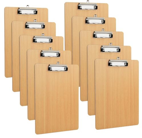 10 Stück Klemmbrett A4 Holz, Schreibbrett Pad Halter Clipboard, Klemmbrettmappe mit Aufhängeose und Metalklemme, Schreibbrett Klemmbrett für Schule Büro Restaurant (A4)