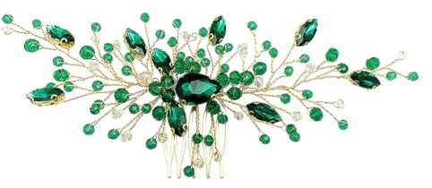 FSSTUD Peignes à cheveux latéraux en strass pour mariage, demoiselle d'honneur, coiffe fleur sur peigne, accessoires pour cheveux pour mère de la mariée, vert