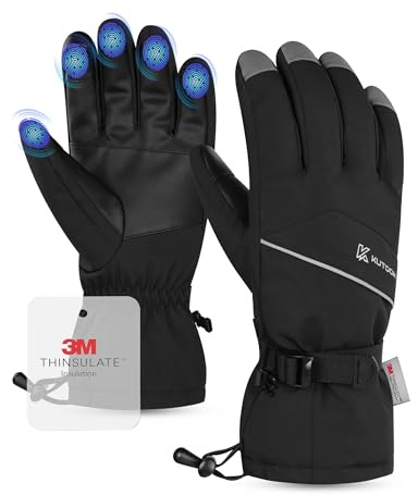 KUTOOK Guantes de Esqu Invierno Térmicos Mujer Hombre Cortaviento Deportivos Impermeables Antideslizantes Pantalla Táctil para Esquí Snowboard Patinaje sobre Hielo Senderismo Negro,L