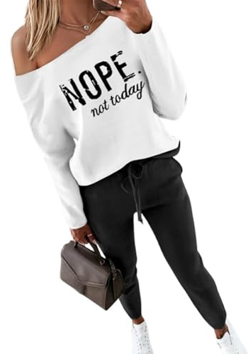 CHICME Women Tracksuit Fall 2 piece Outfits Off The Shoulder Long Sleeve Tops and Pants Set Travel Outfits-bk-M