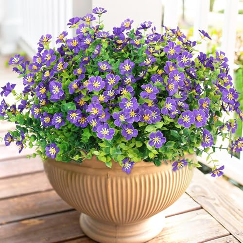 SOMYTING konstgjorda blommor utomhus, 12 buntar falska blommor (lila) | Konstgjorda växter utomhus UV-resistent, falsk plast grönska för trädgård veranda fönsterlåda hem bröllop bondgård dekor