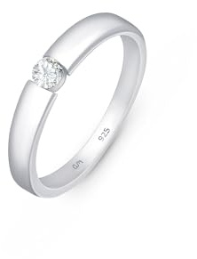Amberta Solid Sterling Silver Cubic Zirconia Wedding Ring | Silver Cubic Zirconia Solitaire Ring for Women | Engagement Ring Size J