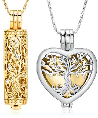QGJNSGC Collares de urna del árbol de la vida para cenizas, joyería de cremación en forma de corazón, joyería conmemorativa, regalos para mujeres y hombres, medallones conmemorativos, soporte para
