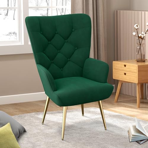 Hawthyhome eleganter Sessel polsterstuhl Ohnzimmer Sessel Schminktisch Stuhl mit Metall Beinen fürs Wohnzimmer/SchlafzimmerBis 150 KG belastbar Grün