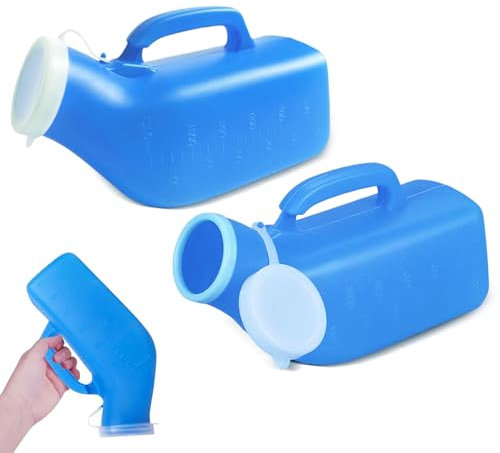 Urinal Bottle, 2Pack Male Portable Travel Pee Bottles, 1200ml Spill Proof Urinary Chamber, Thick Pee Bottle with Lid for Home Hospitals Emergency and Travel (Blue)