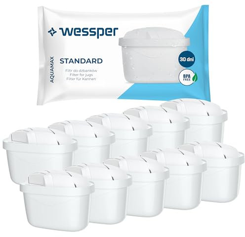 Wessper Wasser Filter Kartusche, Filter für Wasser, Wasserfilter mit Aktivkohle und Lonenaustauscherharz, Ersatz Aquaphor, Amazon, Philips, Pearlco Filterkartuschen – 10 Stück