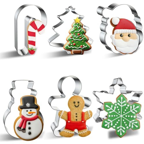 Cortador Galletas Navidad, Juego de 6 Acero Inoxidable Moldes Galletas Navidad, Cortadores de Galletas