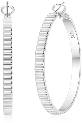 Senteria 4MM Breite Creolen Silber 925 für Damen Hypoallergene Ohrringe Silber 925 Creolen mit Ribbed Leichte Groß Silberne Ohrringe Damen 50MM