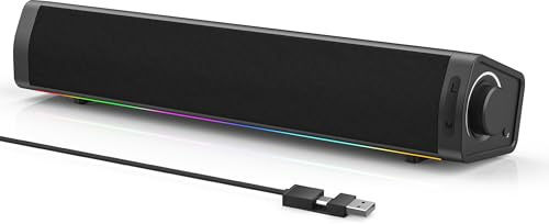ZETIY Altavoz de Ordenador, Barra de Sonido con iluminación RGB y Perilla de Volumen, Suministro de Energía USB, Altavoz USB de Ordenador Portátil para PC de Escritorio, Ordenador, Móvil