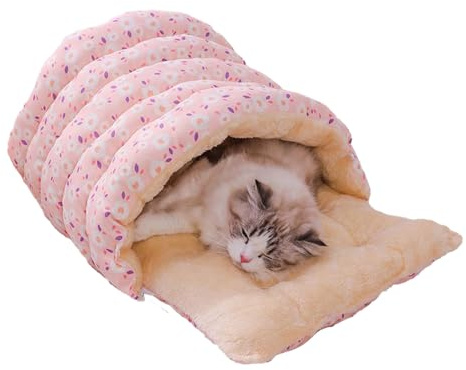 Niche pour chats – Lit en forme de rein, sac de couchage et rembourré – lit caverne pour les chats, pour calmer et se détendre pendant les voyages en plein air en hiver