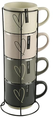 Festa Italia 4 x 400 ml Espressotassen Set aus Keramik mit Ständer - Stapelbar Espresso Tassen - Expresso Tassen Modern - Esspresotasen - Mokkatassen - Kaffeebecher für Espresso, Latte, Cappuccino