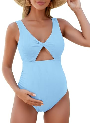 FEOYA Maillot de Bain Maternité Une Pièce Monokini Push-up pour Femme Enceinte Maillot col en V Grossesse Bikini Photographique S-XL
