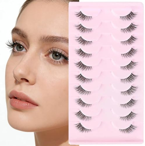 KNUIUYY 10 Pares Pestañas Postizas, Pestañas de Ojo de Gato Half Lashes, Pestañas Postizas Naturales Medias Pestañas Wispy postizas transparentes de 3/4 reutilizables