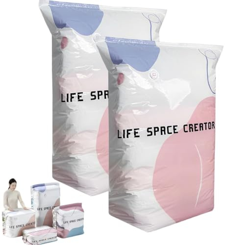 Bolsas de almacenamiento al vacío para ropa y ropa de cama, bolsas de almacenamiento de compresión con válvula de aire, bolsas organizadoras reutilizables (grandes, 2 piezas)